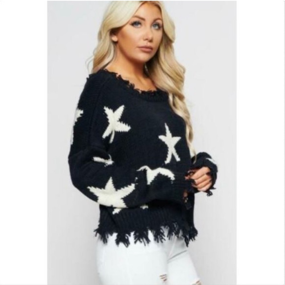 SOLD- Wildfox Palmetto Stars Navy Sweater - Picture 1 of 5